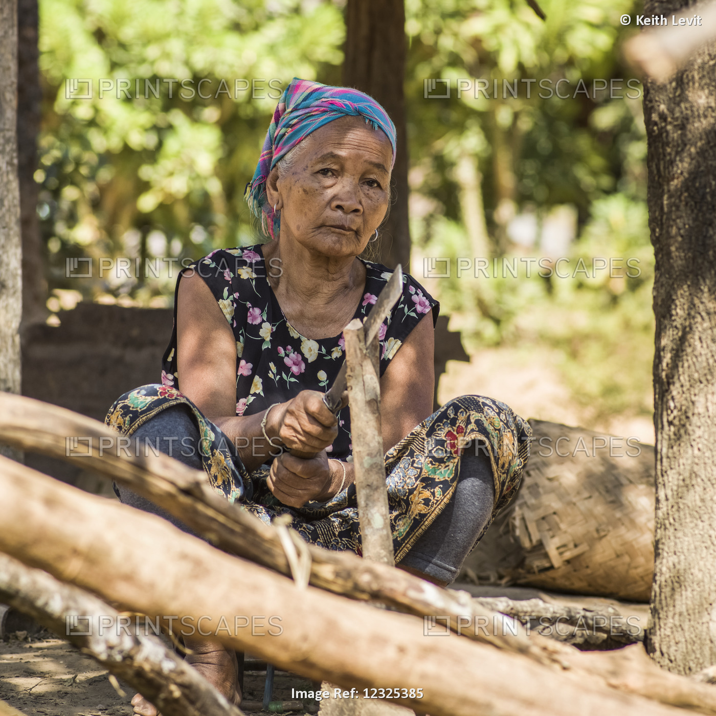 Portrait Of A Mature Woman Sitting In Kamu Village; Tambon Po, Chang Wat Chiang ...