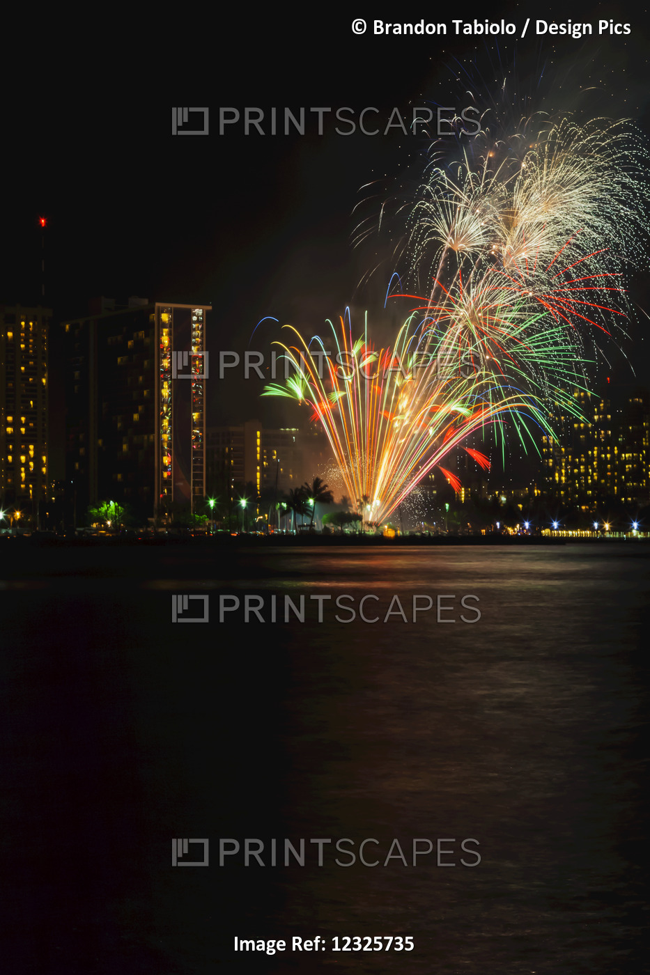 Fourth Of July Fireworks On Waikiki Beach; Honolulu, Oahu, Hawaii, United ...