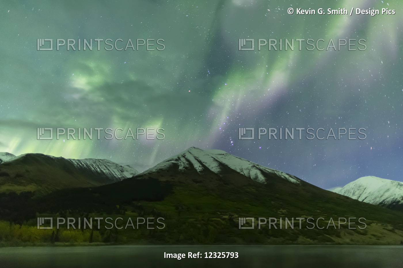 Bright Green Aurora Borealis Dances Over The Kenai Mountains, Summit Lake ...