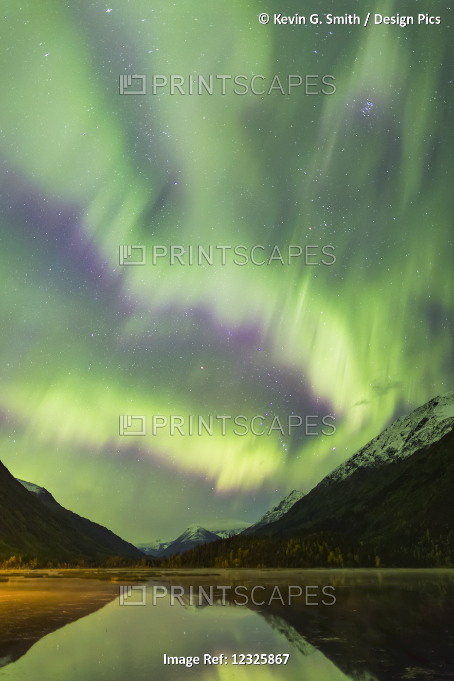 Northern Lights Dance Over Tern Lake And The Kenai Mountains, Southcentral ...