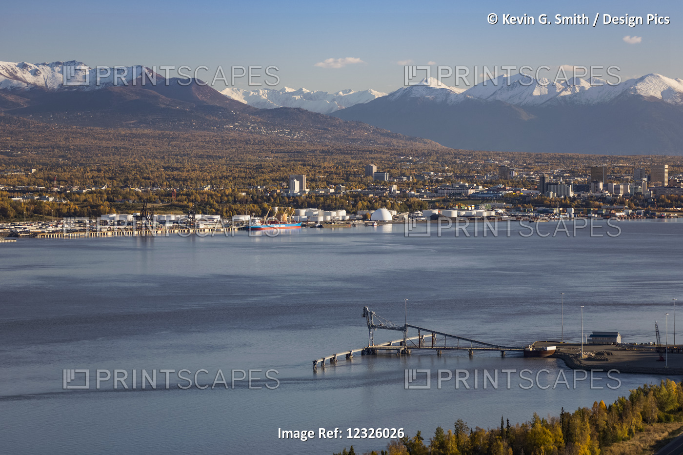 Aerial View Of Point Mackenzie Dock With Anchorage And The Chugach Mountains In ...