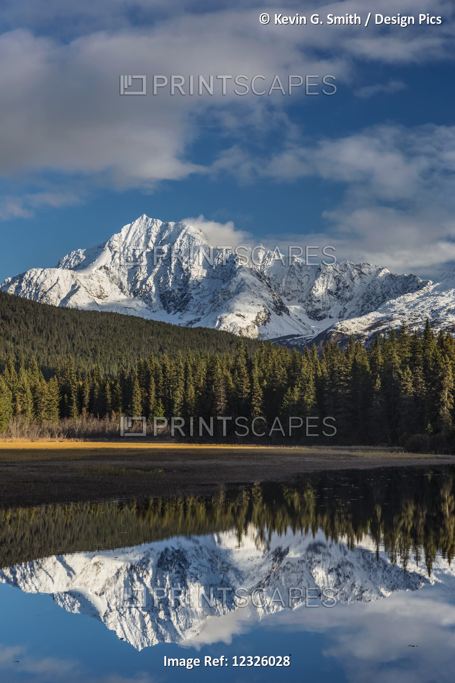 Scenic View Of Kenai Mountains Reflecting In Bear Lake Near Seward, ...