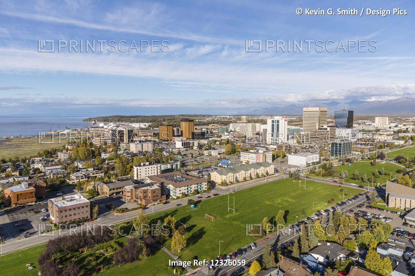 Aerial View Of Downtown Anchorage And The Delaney Park Strip, Southcentral ...
