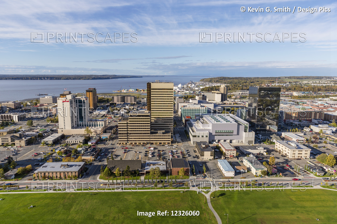Aerial View Of Downtown Anchorage And The Delaney Park Strip, Southcentral ...