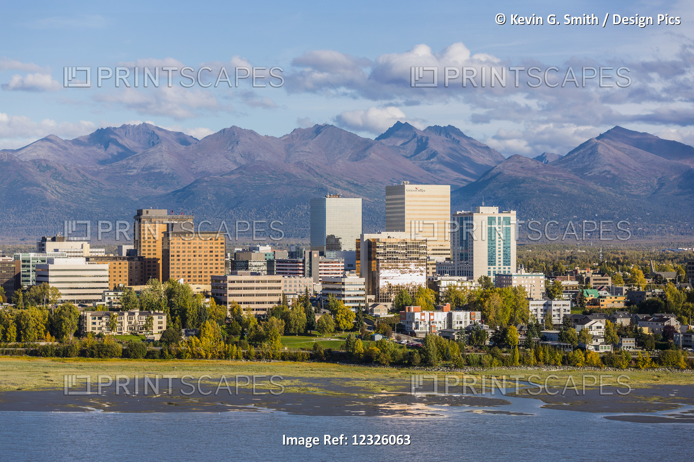 Aerial View Of Downtown Anchorage, Cook Inlet, And The Chugach Mountains In ...