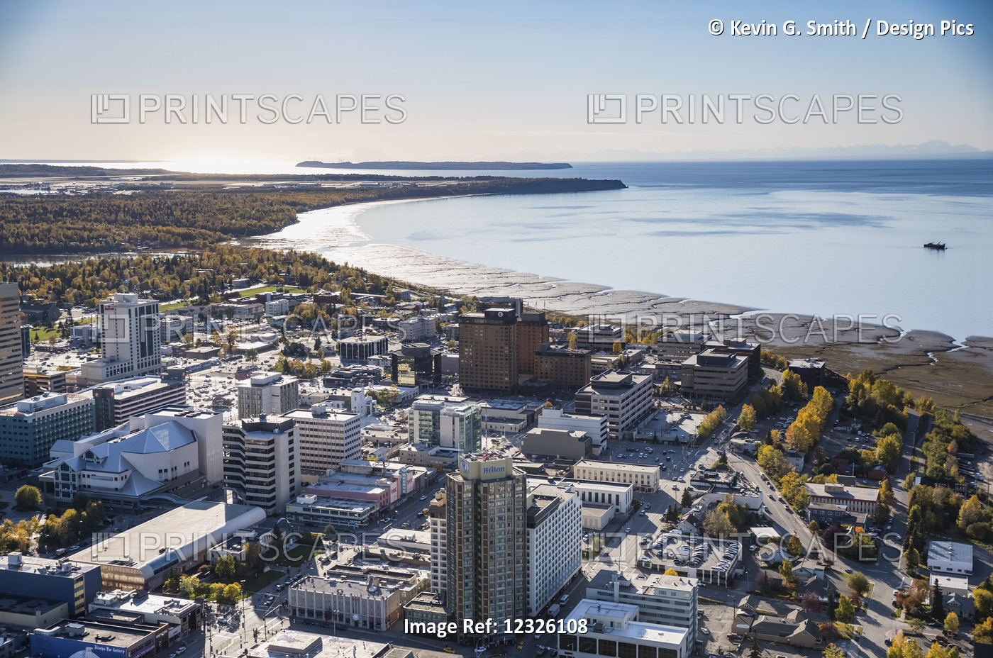 Aerial View Of Downtown Anchorage With Cook Inlet In The Background, ...
