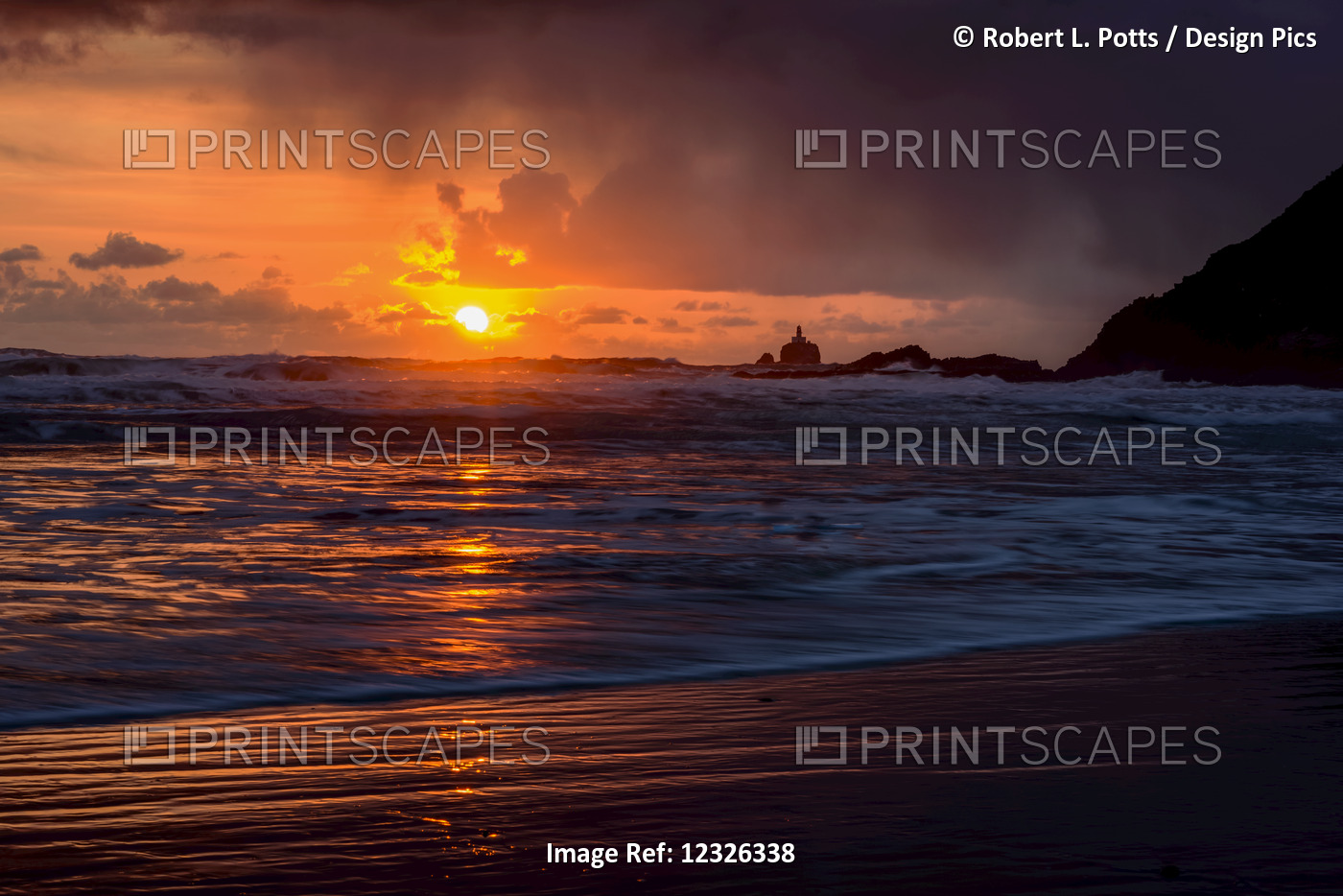 Rain Falls On The Waves During A Sunset On The Oregon Coast; Cannon Beach, ...