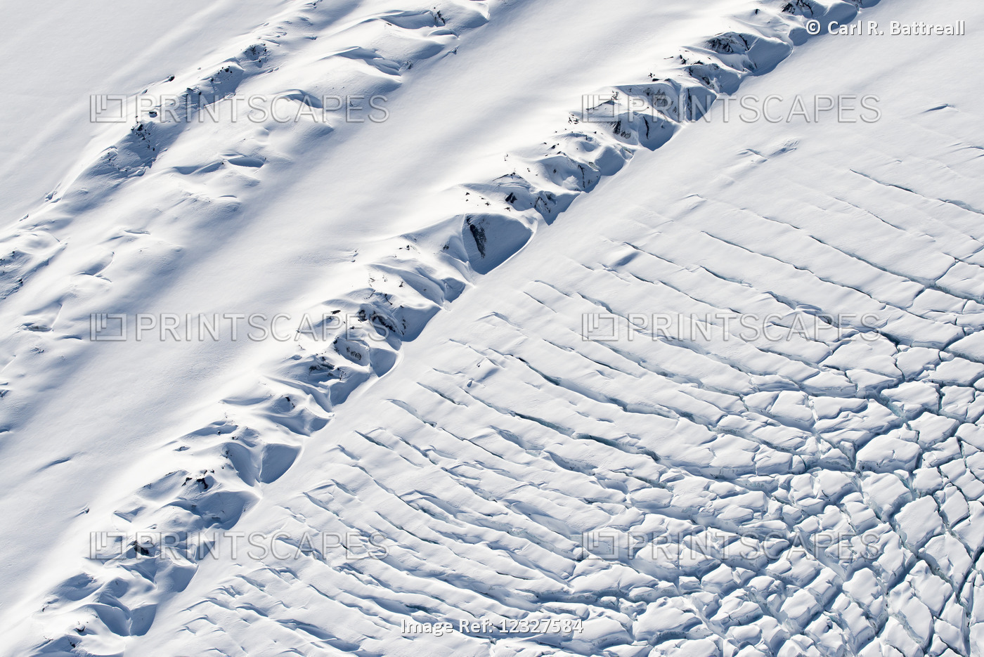 Aerial View Of Crevasses On The Medial Moraine Of Eldridge Glacier, Alaska ...