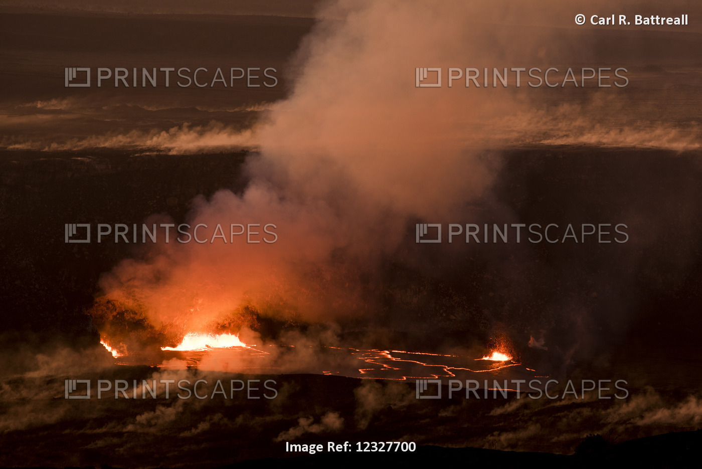 Flames And Smoke On An Active Volcano At Night; Hawaii, United States Of America