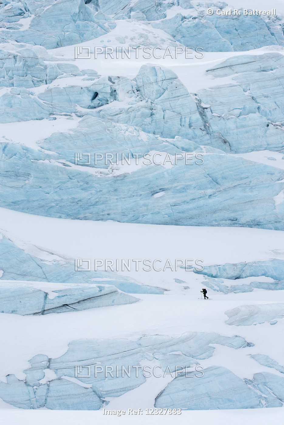Man Skiing On A Glacial Icefall In The Kichatna Mountains, Denali National ...