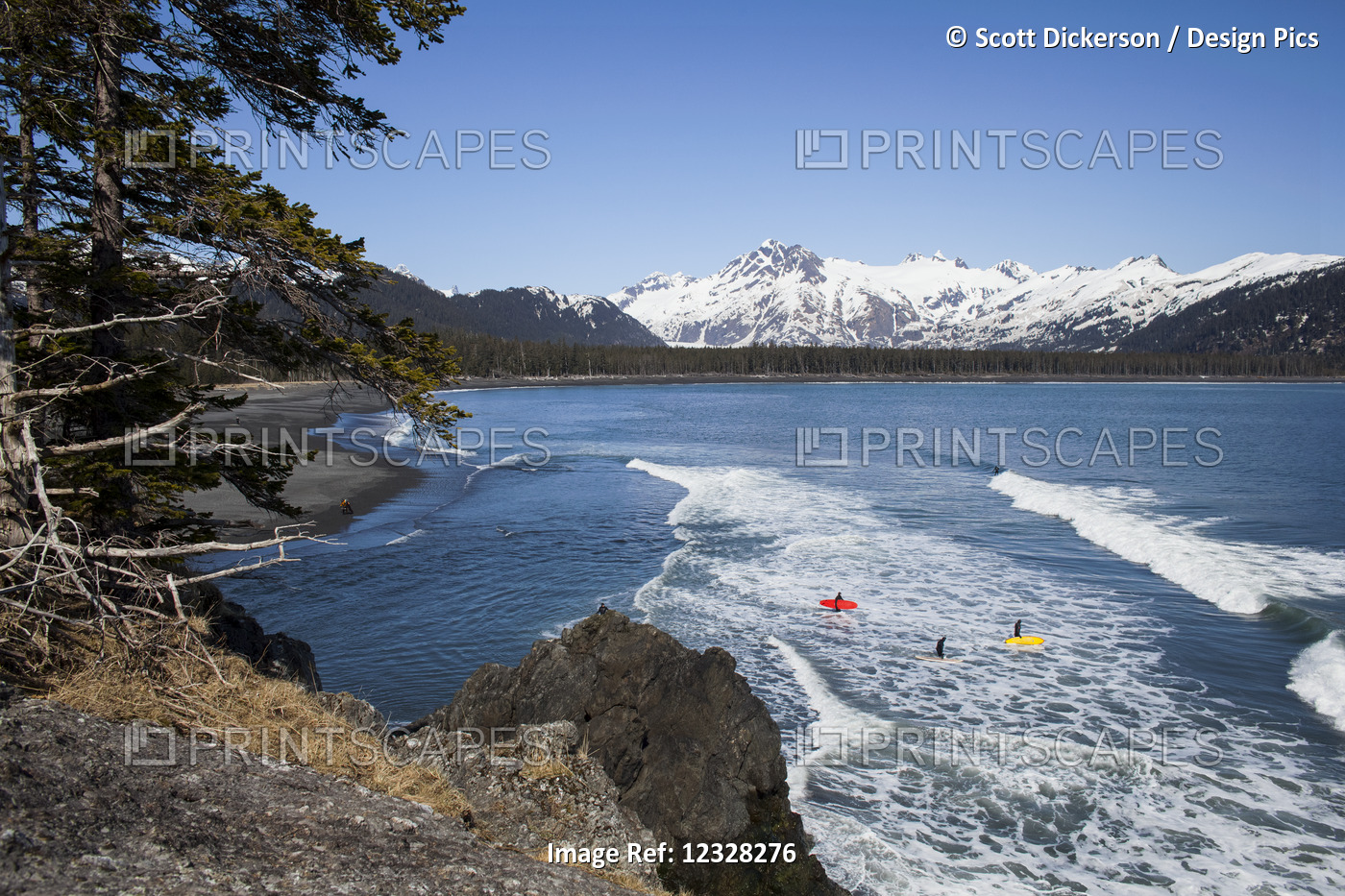 Surfers Along The Kenai Peninsula Outer Coast, Southcentral Alaska, USA