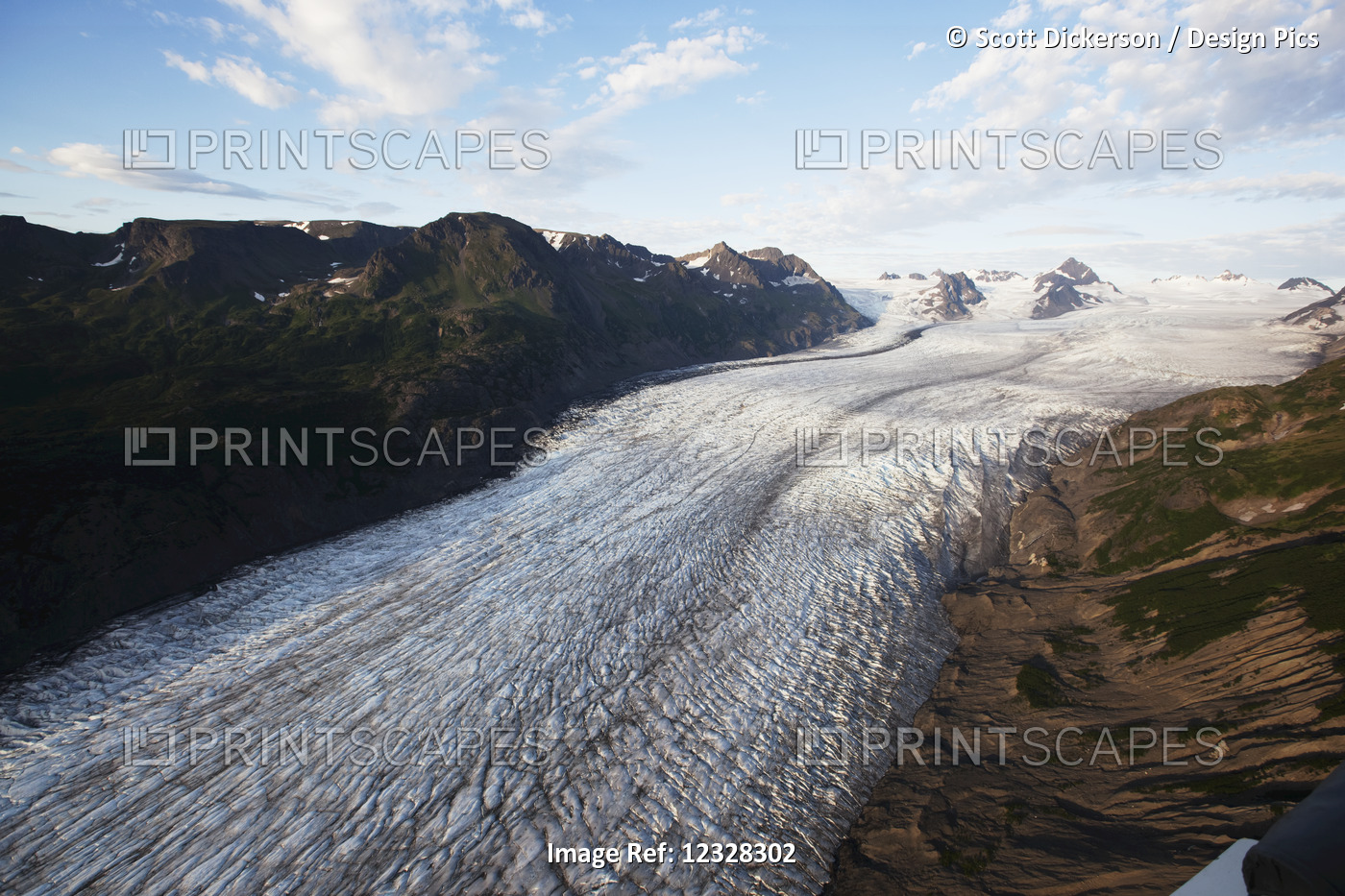 Scenic Aerial View Of Growing Glacier And The Kenai Mountains, Kachemak Bay ...