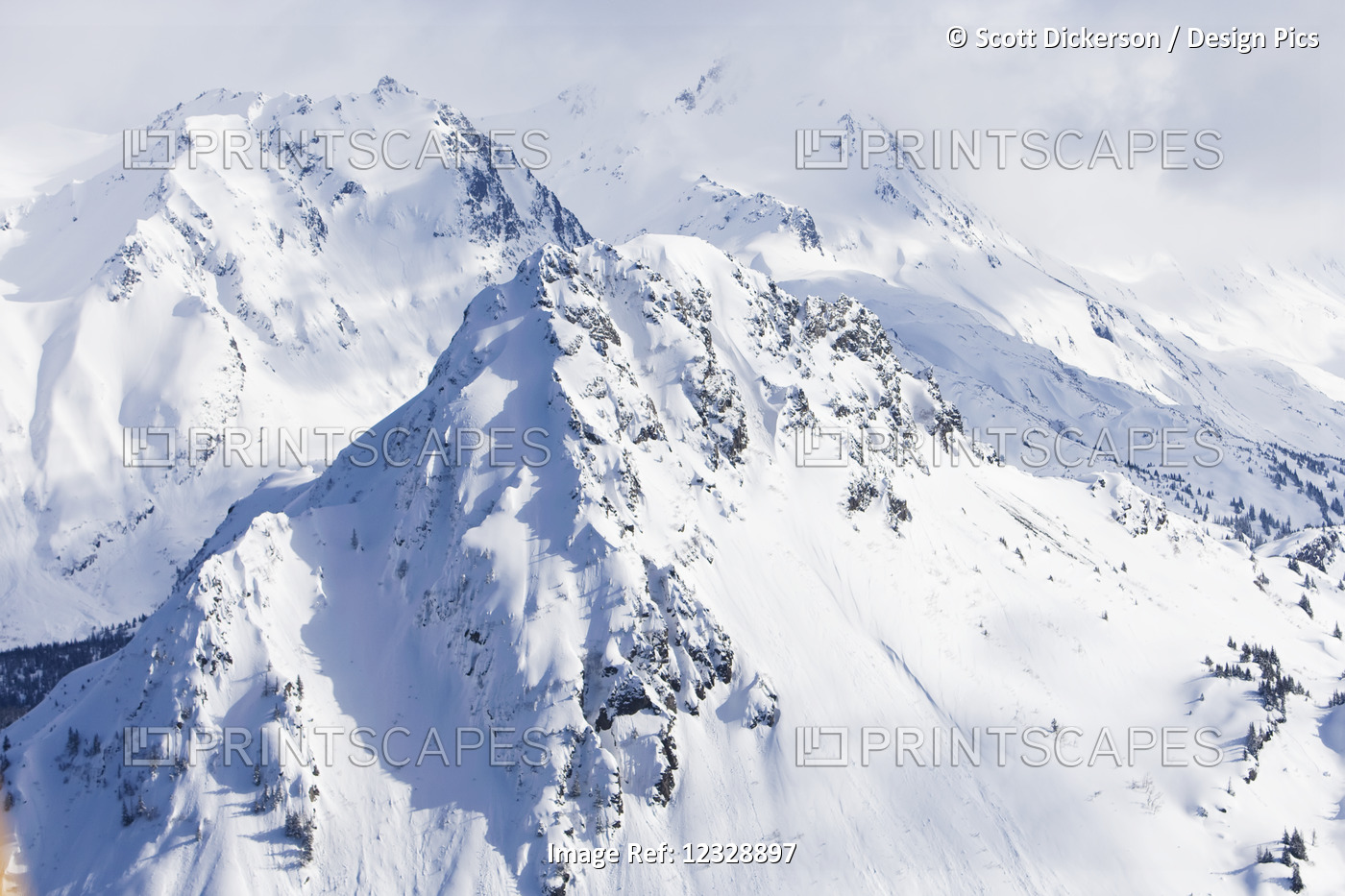 Snow Covered Kenai Mountains, Kachemak Bay State Park; Alaska, United States Of ...