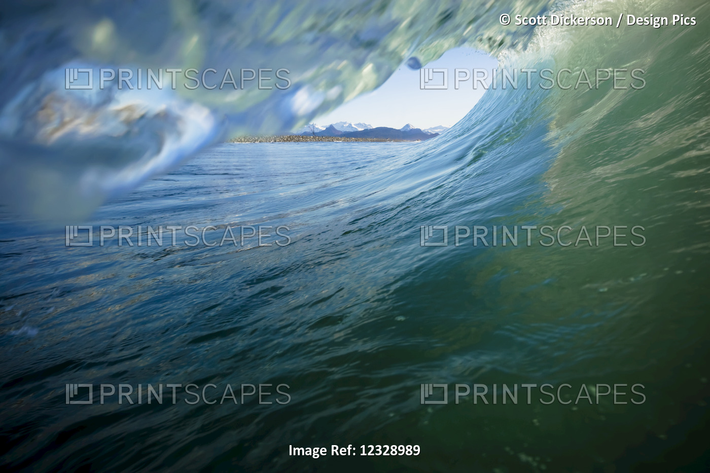 View From Inside The Barrel Of A Wave With Green And Blue Ocean Water And A ...