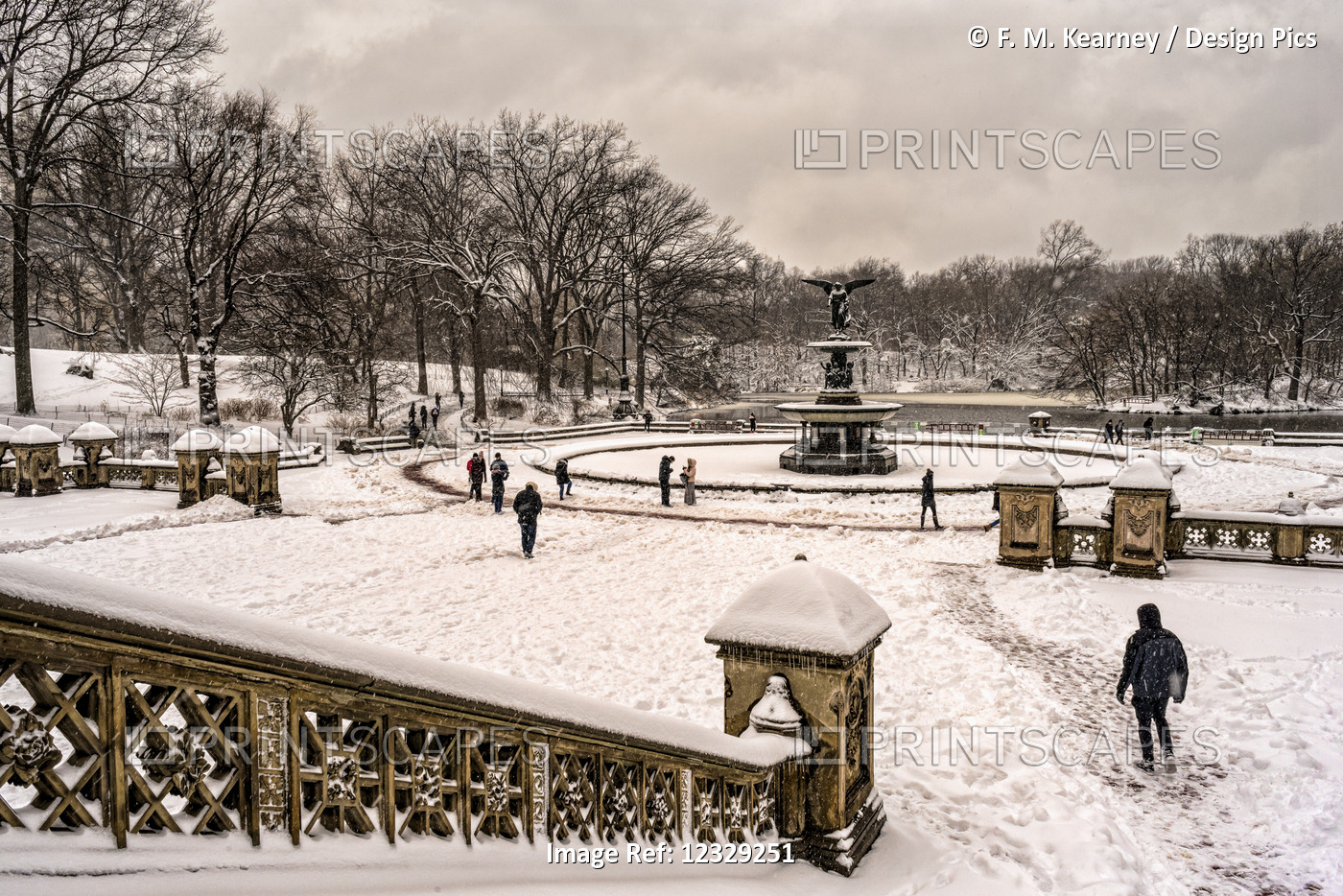 Snow-Covered Bethesda Fountain, Central Park; New York City, New York, United ...