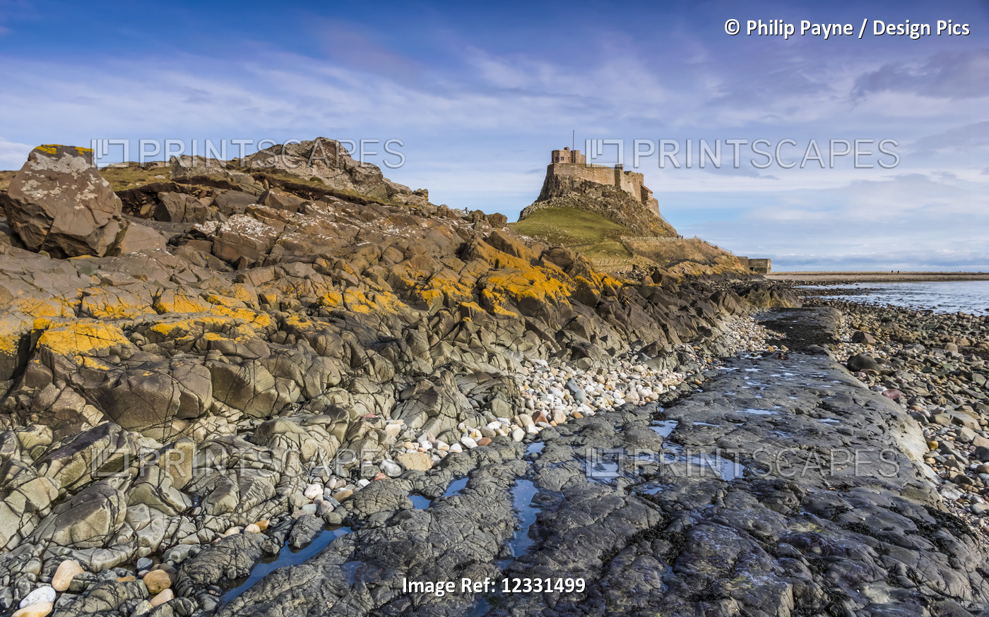 Holy Island of Lindisfarne, a tidal island off the Northeast coast of England ...