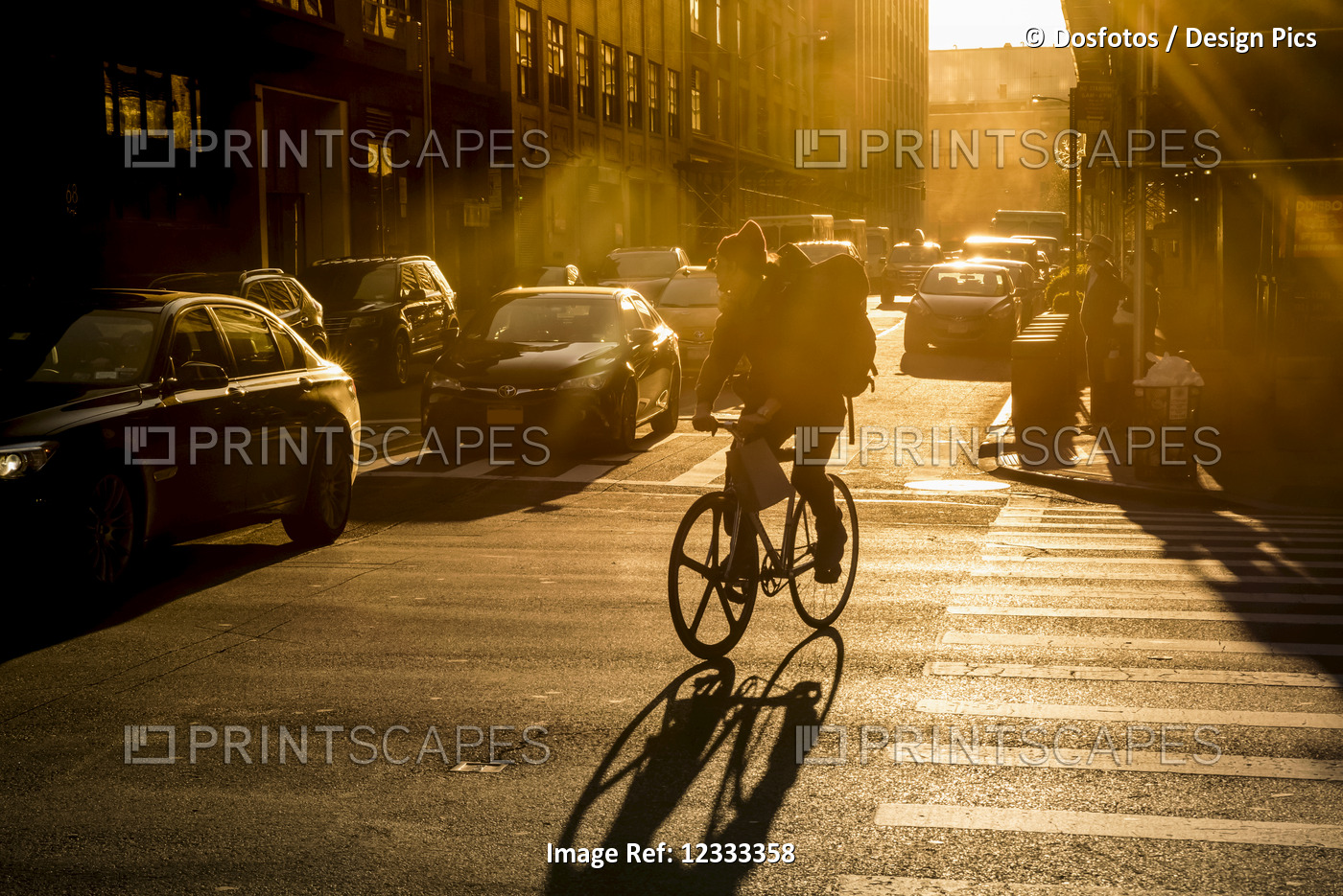 Cycling in Greenwich Village at sunset; Manhattan, New York, United States of ...