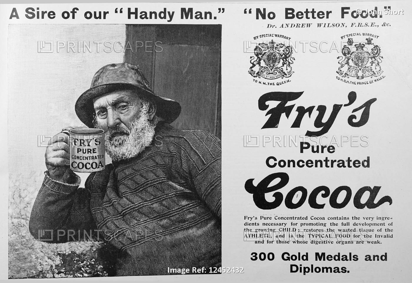 Advertisement for Fry's Cocoa illustrated in the News London record of ...