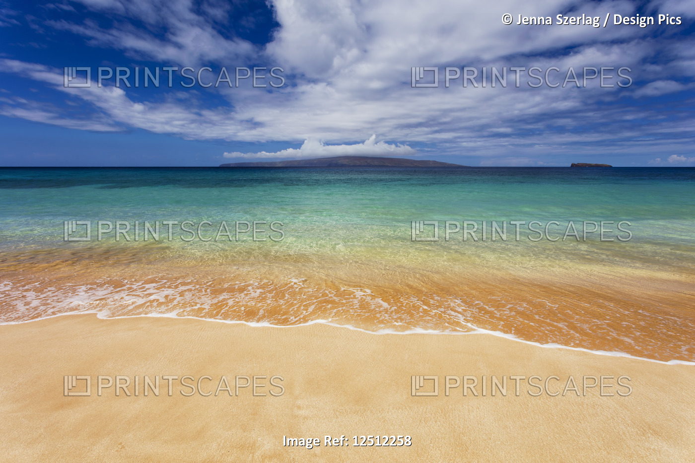 Turquoise ocean water and golden sand on Big Beach, Makena State Park; Makena, ...