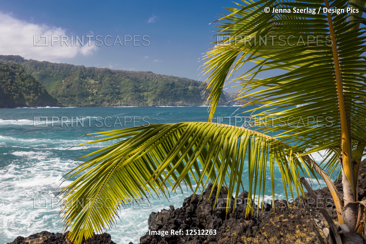 Maui's lush East side cliffs along the road to Hana; Keanae, Maui, Hawaii, ...