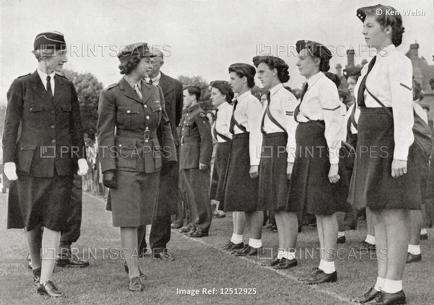 Princess Elizabeth inspecting the Girls' Training Corps, 1945.  Princess ...