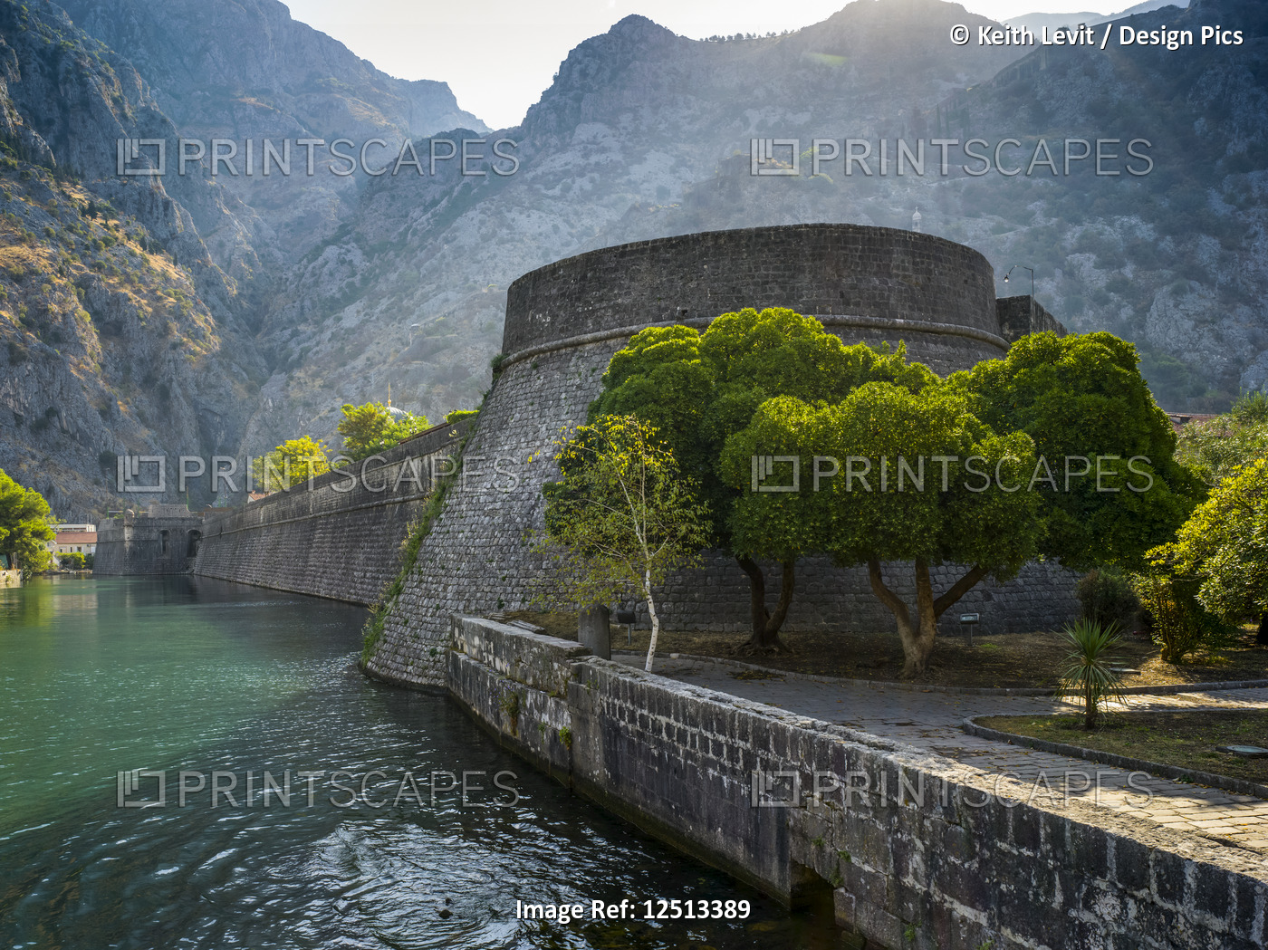 Walls in the old Mediterranean port of Kotor in the Bay of Kotor; Kotor, Kotor ...