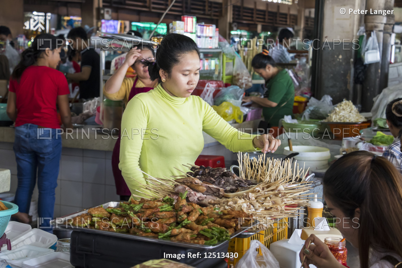 Satay vendor at the Central Market Hall; Phnom Penh, Cambodia