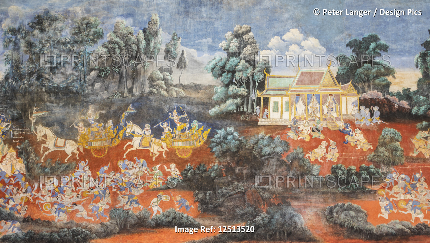 Fresco depicting scenes from the Ramayana in a gallery at the Royal Palace, ...