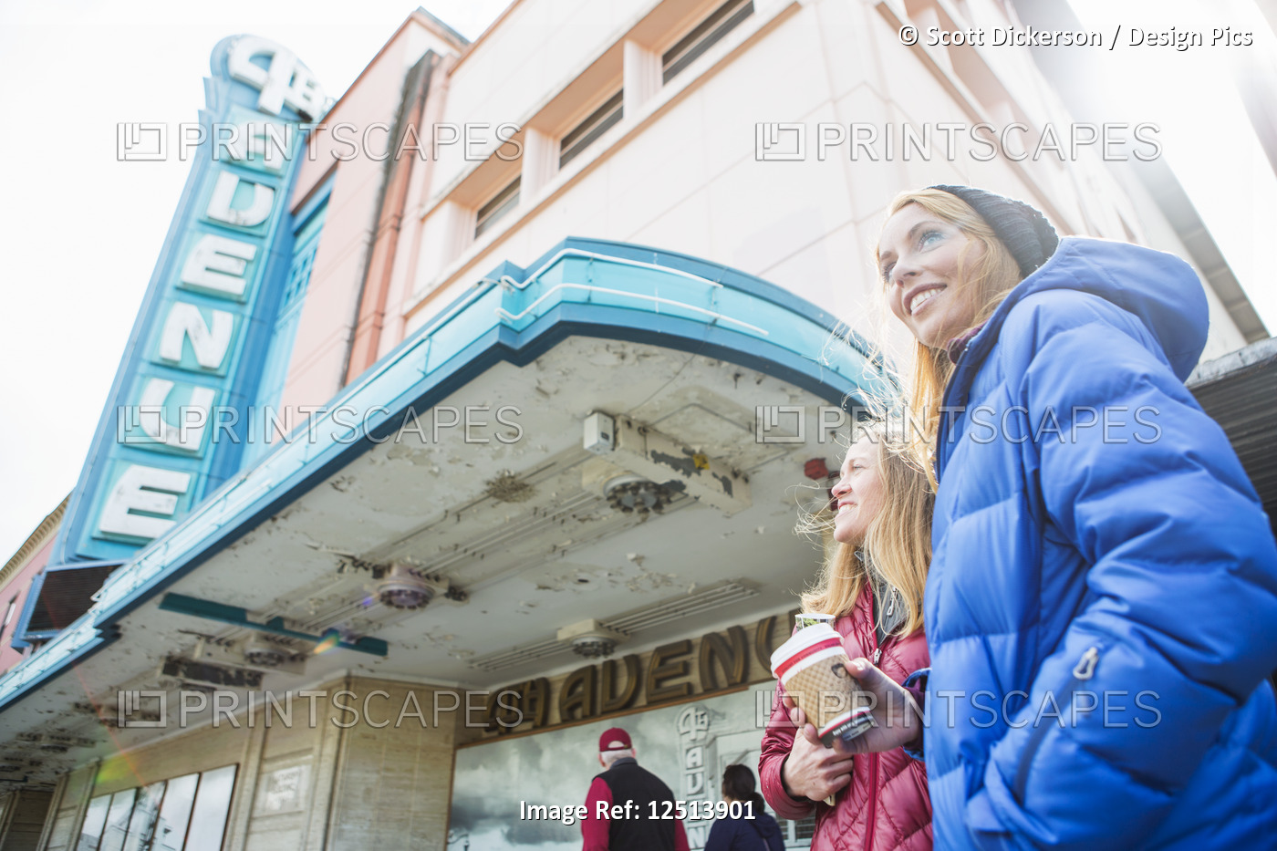 Two young women hanging out in downtown Anchorage, South-central Alaska; ...