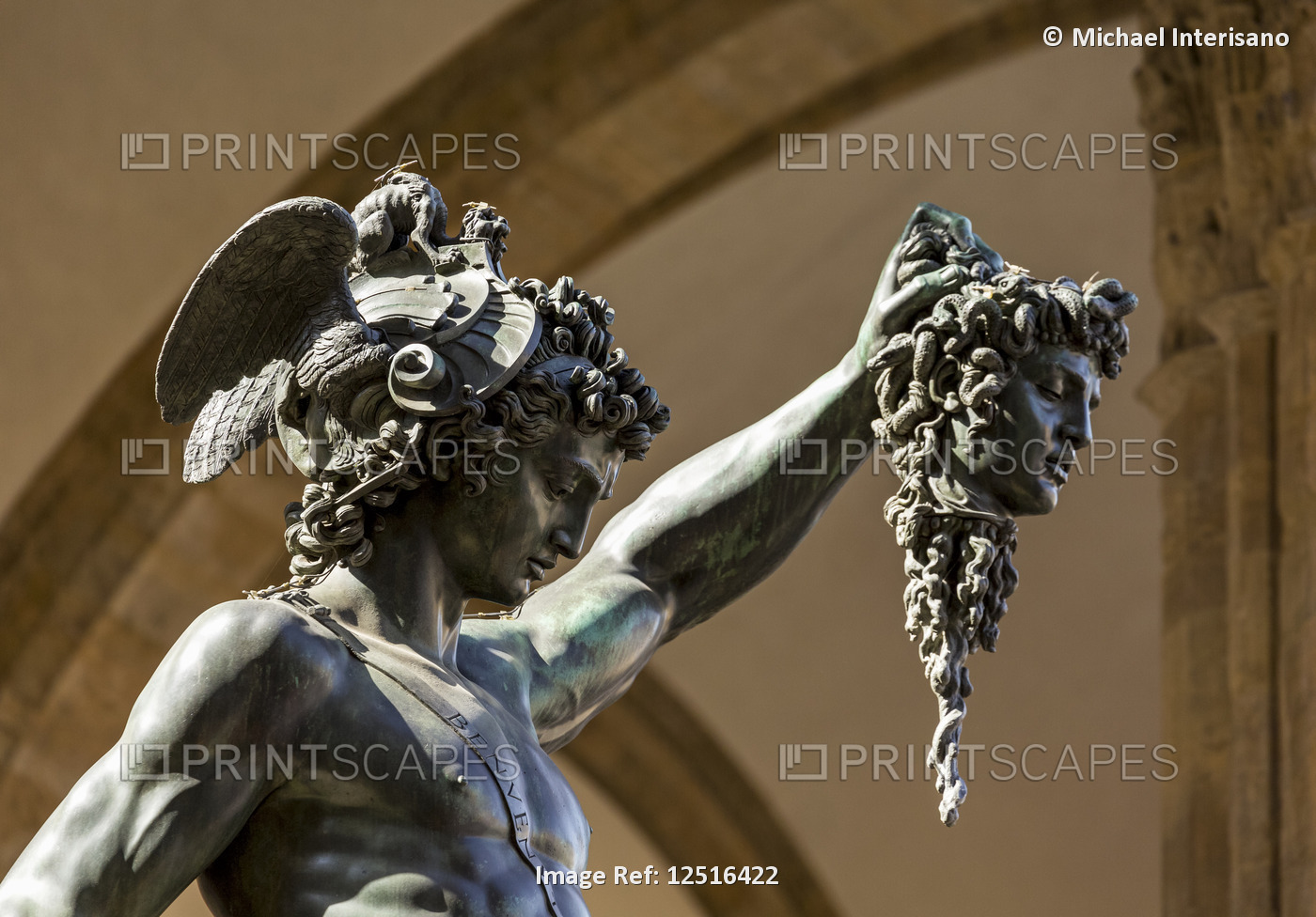 Close-up of 'Perseus with the head of Medusa' sculpture; Florence, Tuscany, ...