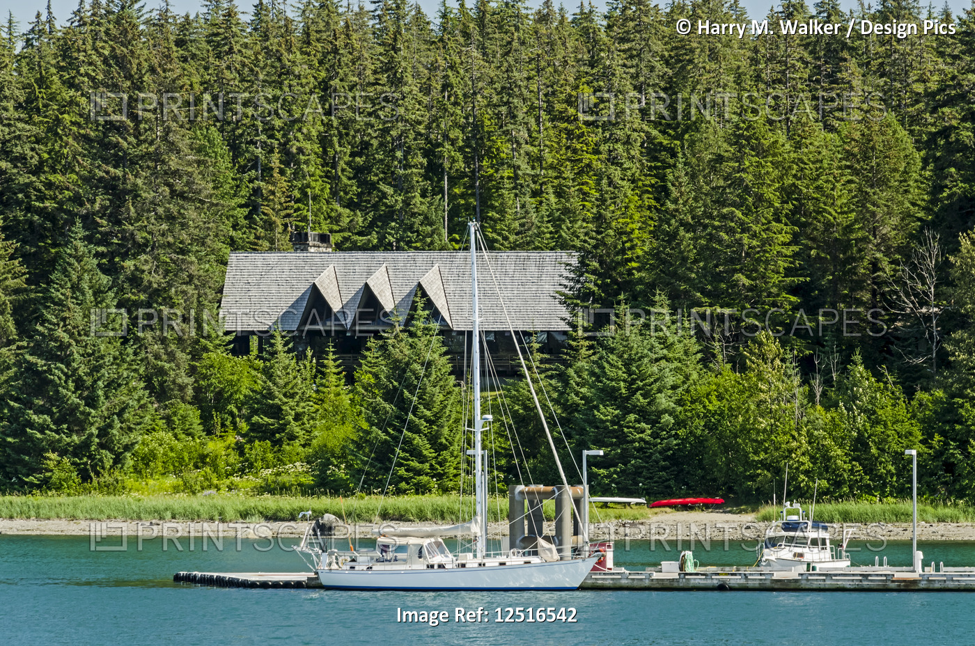 Glacier Bay Lodge and public use dock in Bartlett Cove, Glacier Bay National ...
