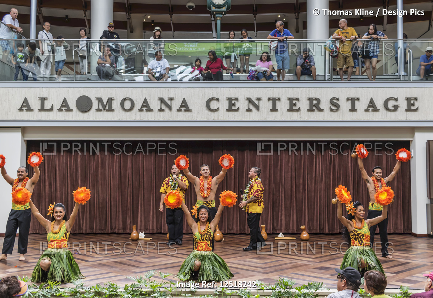Hula dancers enetrtaining shoppers at the Ala Mona Shopping Center's stage