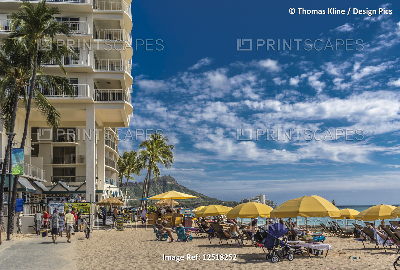 East end of Fort DeRussy Boardwalk and beach umbrellas on Waikiki Beach