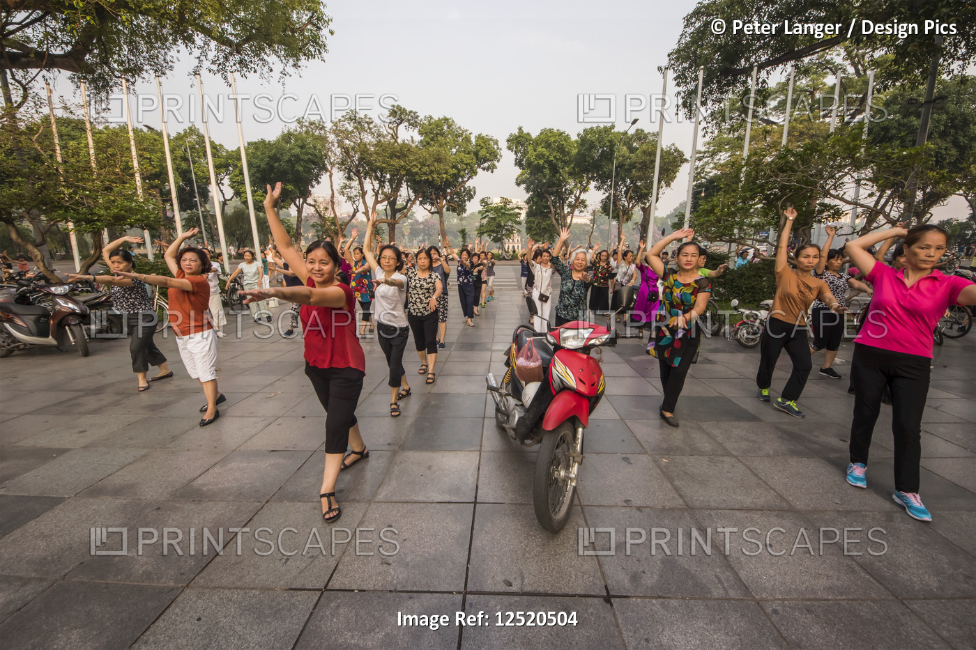 People exercising in the early morning; Hoan Kiem, Hanoi, Vietnam