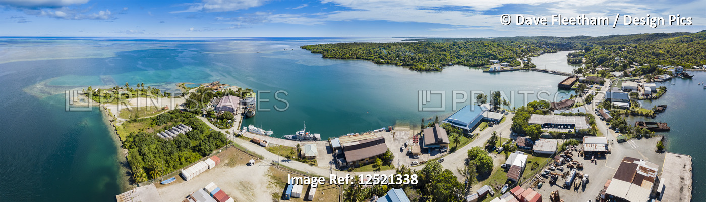 Aerial view of the town of Colonia and Tomil Harbour on the island of Yap; Yap, ...