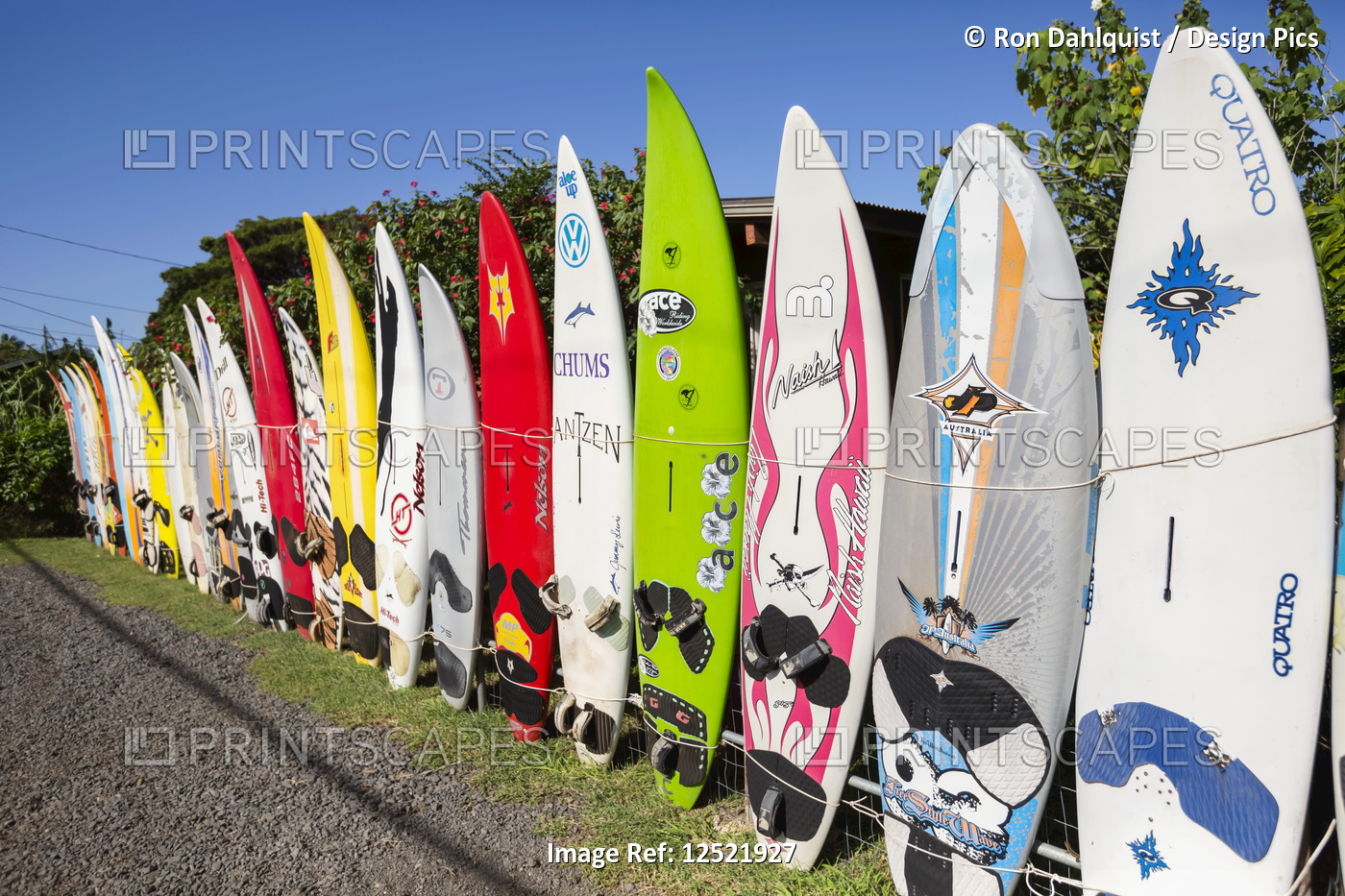 Old surfboards make for a creative fence; Paia, Maui, Hawaii, United States of ...