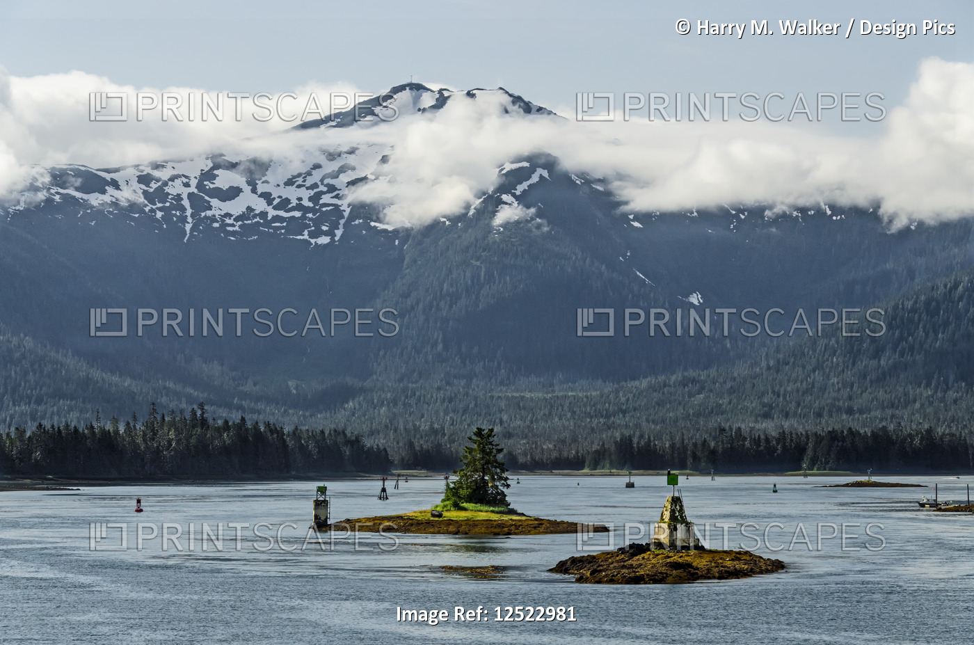 View from Alaska State Ferry of Lower Wrangell Narrows toward Wrangell Island, ...
