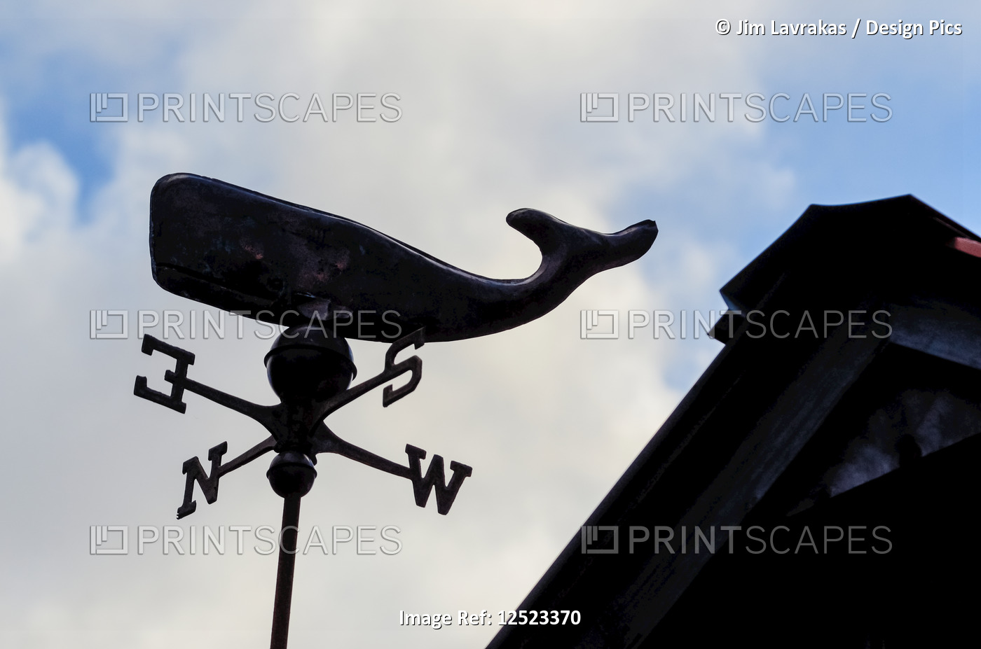 Weather vane with a whale shape on a house in Little Tutka Bay, Kachemak Bay, ...