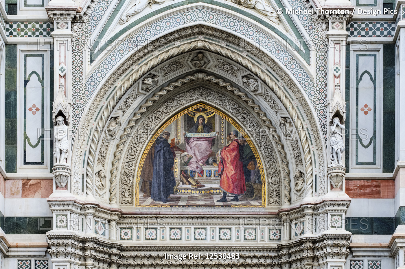 Mosaic of Virgin Mary on the facade of the Florence Cathedral, Cathedral of ...