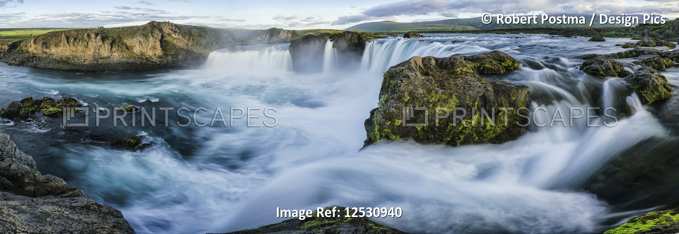 Panoramic image of Godafoss waterfall; Iceland