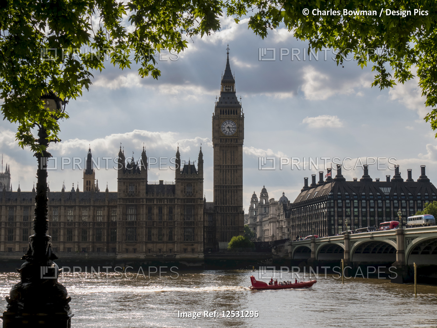 Big Ben and the Houses of Parliament along the River Thames; London, England