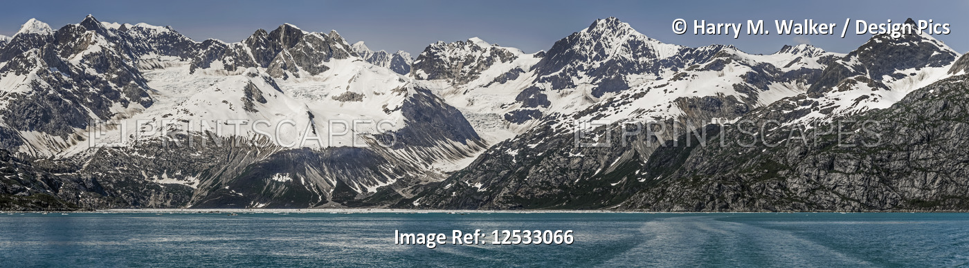 Mountains of the Fairweather Range and numerous cirque glaciers over looking ...