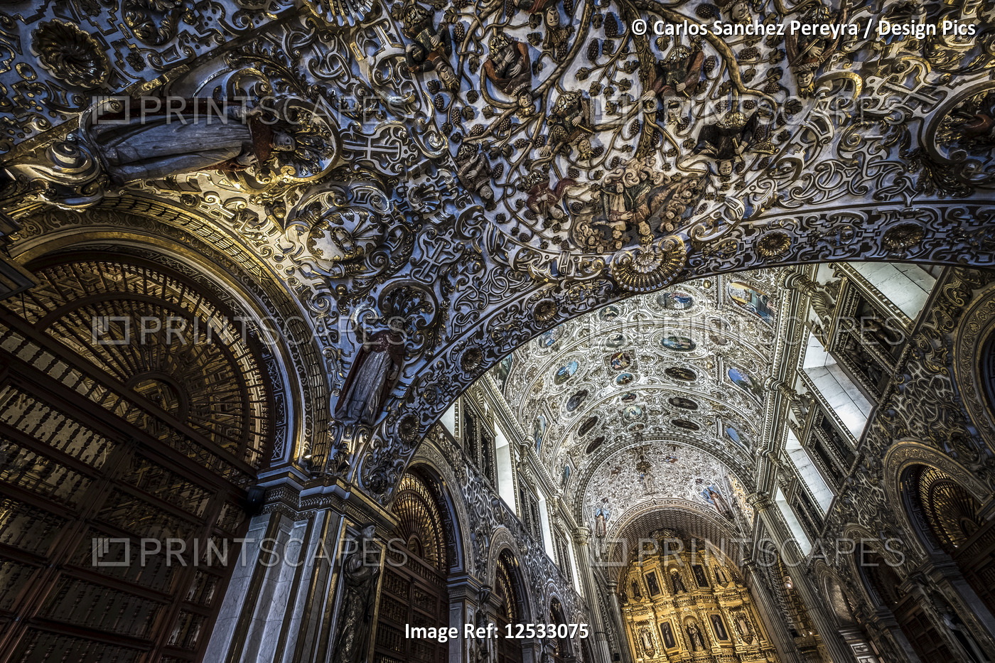 Baroque architecture inside the Temple of Santo Domingo in the center of the ...