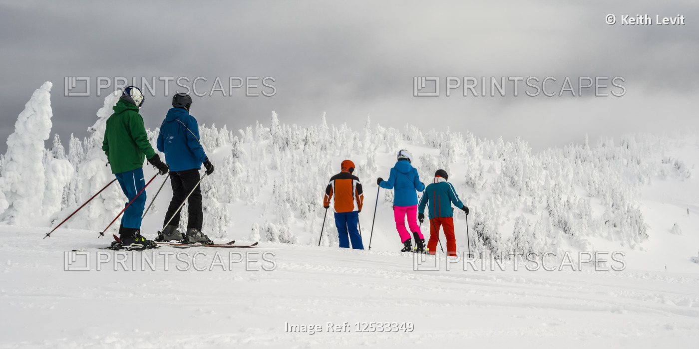 Skiers at Sun Peaks ski resort; Kamloops, British Columbia, Canada