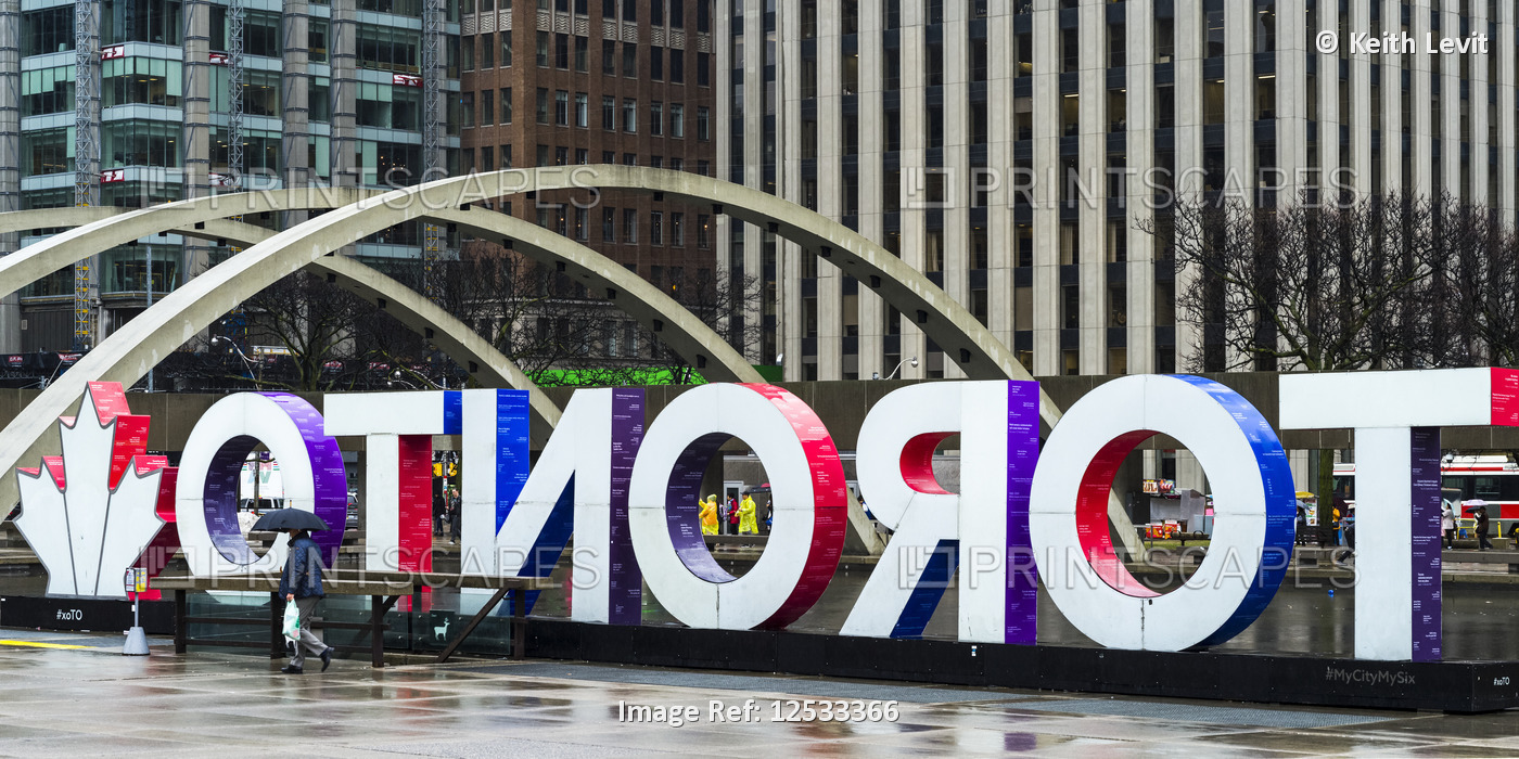 Toronto City Hall with colourful Toronto sign; Toronto, Ontario, Canada