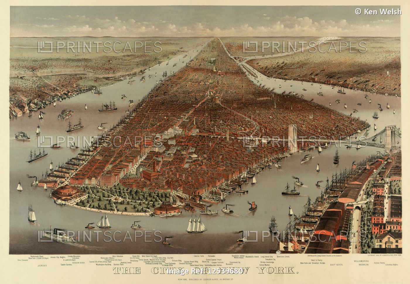 The City of New York, United States of America.  From a Currier & Ives ...