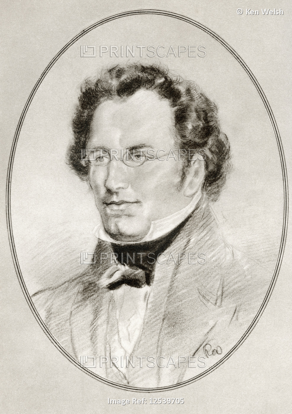 Franz Peter Schubert, 1797 - 1828.  Austrian composer.   Illustration by Gordon ...
