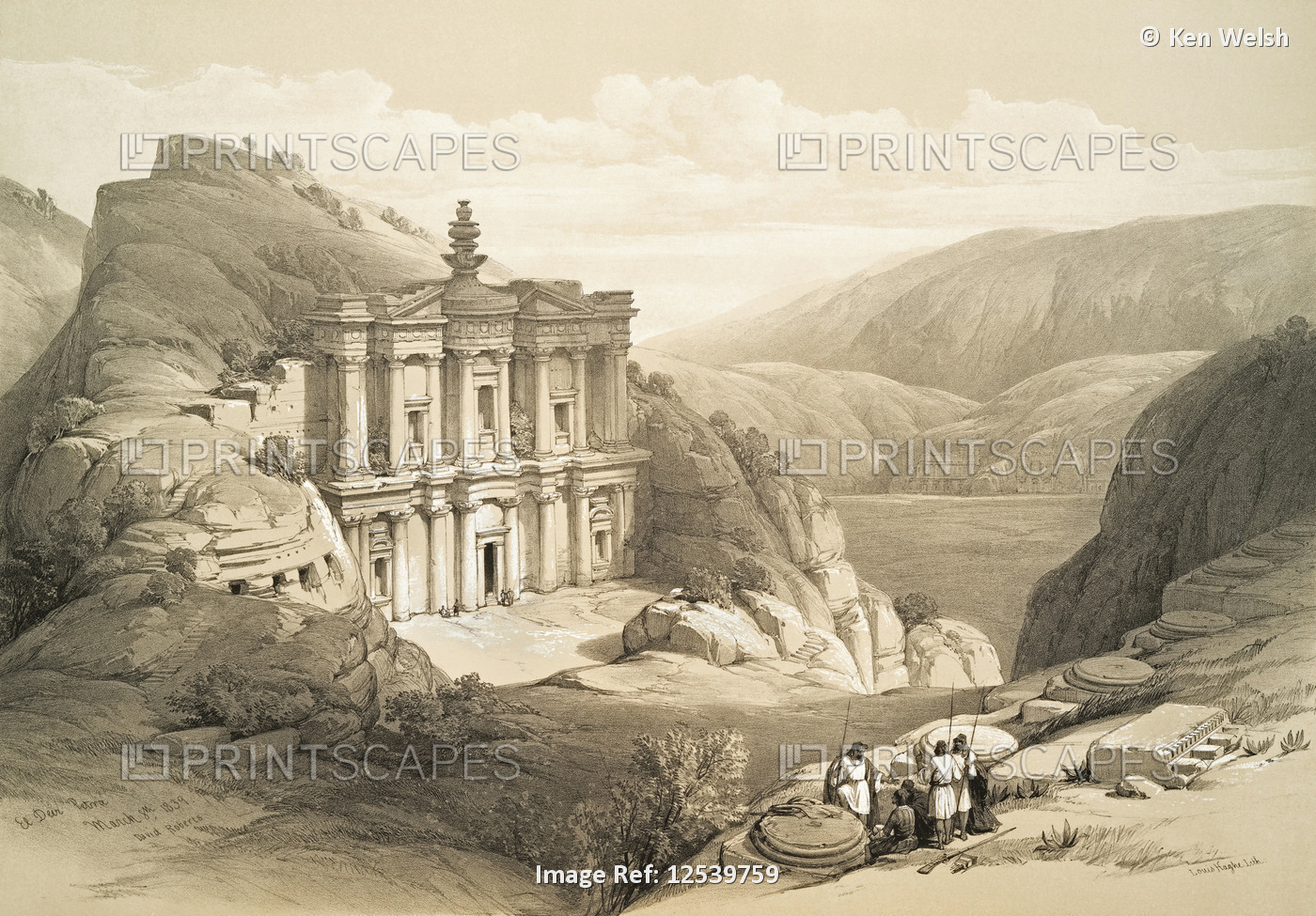 El Deir.  After a work by Scottish artist David Roberts, 1796-1864 and Belgian ...