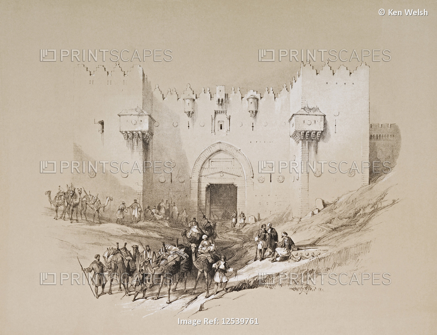 The Damascus Gate.  After a work by Scottish artist David Roberts, 1796-1864 ...