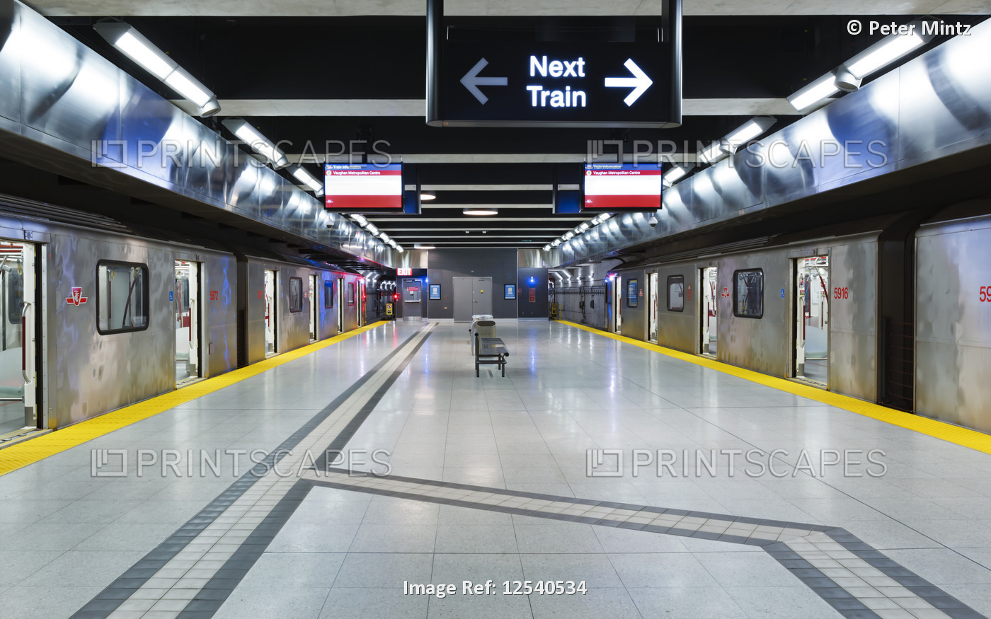 Interior trains at the Vaughan Metropolitan Centre subway station on the ...